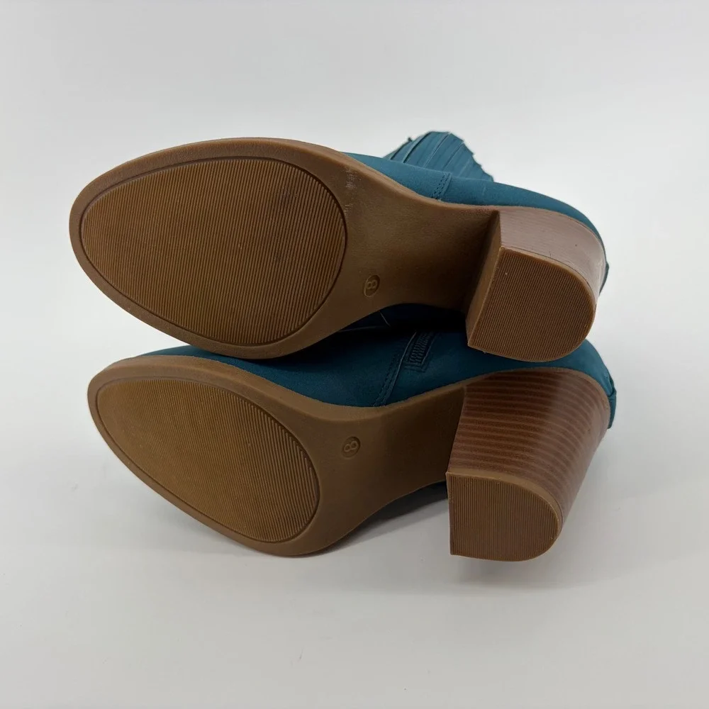 Serra‎ Teal Blue Suede Chelsea Block Heel Ankle Boots Size 8 - Picture 5 of 8